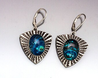 Silver and Chrysocolla Earrings | Woman Owned | Oregon Jeweler | Handmade | Matching Set | Eco-Friendly Jewelry