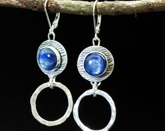 Silver and Kyanite Hoop Earrings | Kyanite Cabochon | Woman Owned | Oregon Jeweler | Handmade | Matching Set | Eco-Friendly Jewelry