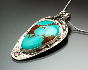 Silver and Turquoise Pendant Necklace | Woman Owned | Oregon Made | Handmade | Recycled & Repurposed Silver | Eco-Friendly Jewelry