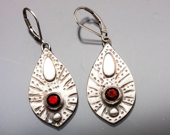 Cultured Red Cultured Opal and Carved Silver Earrings | Woman Owned | Oregon Jeweler | Handmade | Eco-Friendly Jewelry