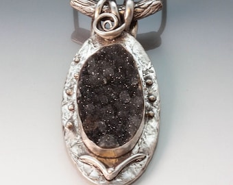 Black Druzy set in Silver Pendant | Woman Owned | Oregon Jeweler | Handmade | Eco-Friendly Jewelry