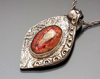 Silver Pendant Necklace with Natural Opal & Gold | Woman Owned | Oregon Jeweler | Handmade | Eco-Friendly Jewelry