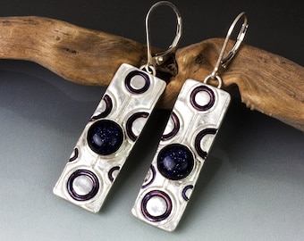 Silver Dot Earrings with Natural Blue Goldstone | Woman Owned | Oregon Jeweler | Handmade | Eco-Friendly Jewelry