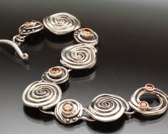 Silver Spiral Bracelet with Champagne CZ | Woman Owned | Oregon Jeweler | Handmade | Eco-Friendly Jewelry | One of a Kind