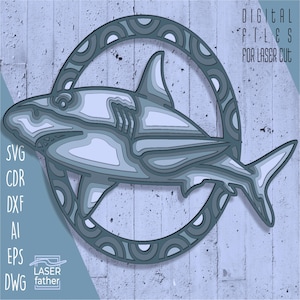 Shark Multilayer SVG, Cricut Cut Template, Ocean Animal Art, Digital Download ai dxf eps cdr dwg, Laser Cutting Files, Paper Cutouts