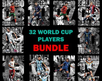32 Comic Football Soccer Worldcup Player T-Shirt Design Bundle, DTF Transfer, PNG Digital Download