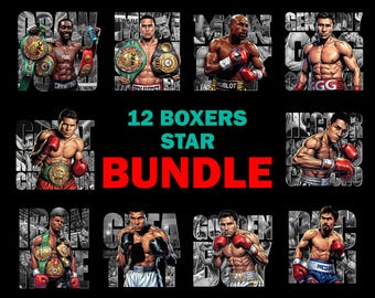 12 Comic Boxer Star PNG Bundle: Boxing T-shirt Design Sublimation, DTF&DTG (Instant Download)