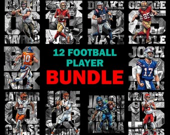 12 Football Player PNG Bundle, Football Comic Design T-Shirt Sublitmation, DTF Transfer (Instant Download)
