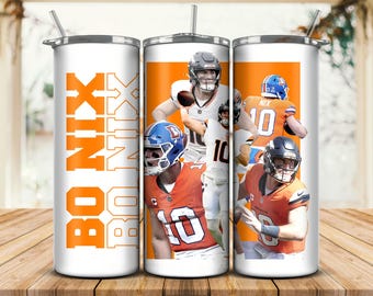Bo Nix Tumbler Wrap Design PNG Digital Download : Football 20oz Skinny Tumbler Sublimation Print.