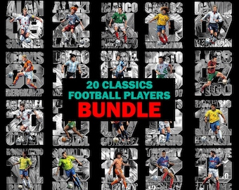20 Comic Classic Worldcup Player T-Shirt Design Bundle, DTF DTG Sublimation, PNG Digital Download