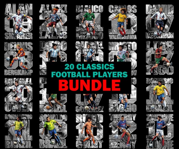 20 Comic Classic Worldcup Player T-Shirt Design Bundle, DTF DTG Sublimation, PNG Digital Download