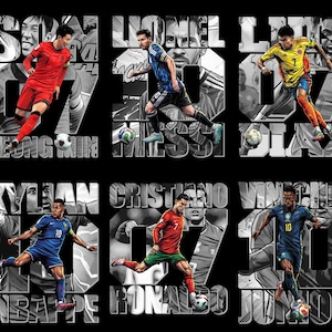 12 Comic Football Soccer World Cup Players Bundle: PNG Digital Download, DTF&DTG Sublimation. image 3