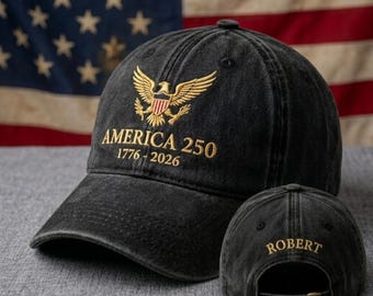 Boné personalizado com nome bordado "America 250" - Boné de beisebol comemorativo do 250º aniversário dos EUA