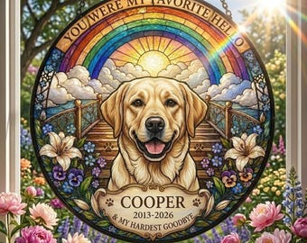 Personalisierter Haustier-Denkmal-Suncatcher, Regenbogenbrücke-Gedenkgeschenk, kundenspezifisches Hundeverlustgeschenk, Haustier-Erinnerung, Sympathiegeschenk für Hundeliebhaber