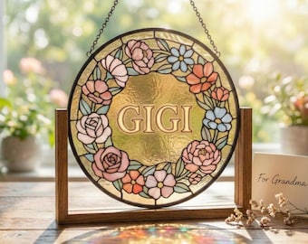 Kundenspezifischer Blumenglas-Sonnenfänger für Gigi, Oma Mimi Nana Blumenfenster-Dekor-Geschenk, Omas Garten-Sonnenfänger, Muttertagsgeschenk