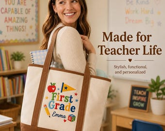 Personalisierte gestickte Lehrer-Einkaufstasche, benutzerdefinierte Lehrernamen-Tasche, Geschenk für den Schulanfang, Geschenk für den Lehrer, Wertschätzung des Lehrers