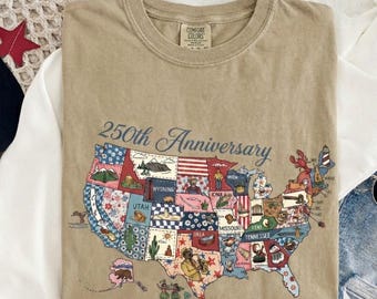 Comfort Colors® America 250th Anniversary Sweatshirt, USA Map Shirt 1776–2026, Patriotic United States Sweatshirt, Fourth of July Gift