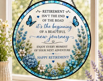 Personalized Retirement Suncatcher, Retirement Gift for Women, Floral Stained Glass Style Gift, Coworker Farewell Gift