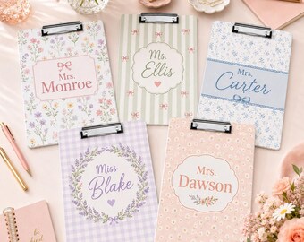 Personalized Teacher Acrylic Clipboard, Custom Teacher Name Clipboard, Floral Classroom Supplies, Back to School Teacher Gift