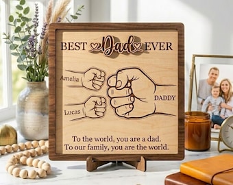 Gepersonaliseerd houten bord vader, vuist stoot vader kinderen, aangepaste vader plaquette, cadeau voor vader van zoon zoon, vader cadeau, beste vader ooit teken