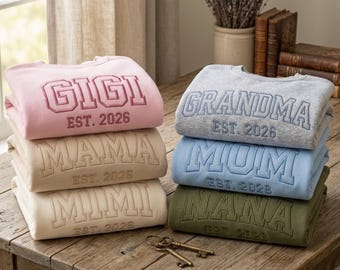 Moletom personalizado bordado para a vovó com os nomes dos filhos, camiseta personalizada para a mamãe, camiseta GIGI, presente para o Dia das Mães