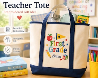 Personalisierte gestickte Lehrer-Einkaufstasche, benutzerdefinierte Lehrernamen-Tasche, Geschenk für den Schulanfang, Geschenk für den Lehrer, Wertschätzung des Lehrers