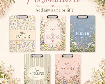 Personalized Teacher Acrylic Clipboard, Custom Teacher Name Clipboard, Floral Classroom Supplies, Back to School Teacher Gift