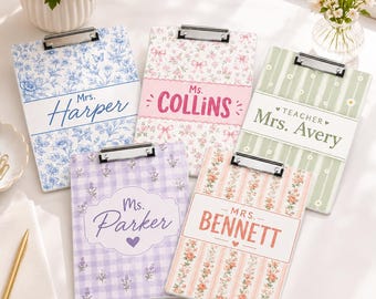 Personalized Teacher Acrylic Clipboard, Custom Teacher Name Clipboard, Floral Classroom Supplies, Back to School Teacher Gift