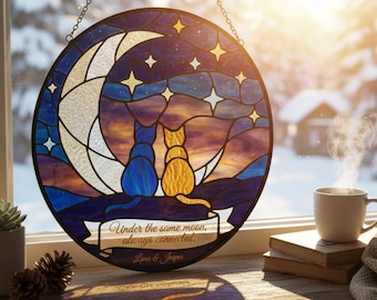 Personalized Moon Cat Suncatcher • Stained Glass Pet Memorial
