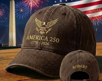 Gorra con nombre personalizado "America 250" (1776-2026), gorra bordada del 250.º aniversario de EE. UU., gorra de béisbol patriótica, regalo del semiquincentenario, gorra de veterano