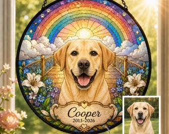 Personalisierter Haustier-Denkmal-Suncatcher, Regenbogenbrücke-Gedenkgeschenk, kundenspezifisches Hundeverlustgeschenk, Haustier-Erinnerung, Sympathiegeschenk für Hundeliebhaber