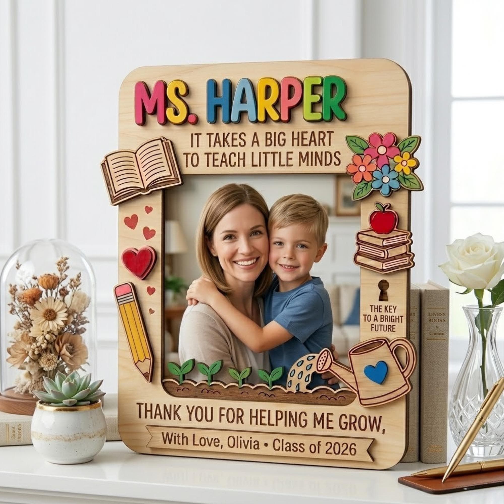 Discover Personalized Teacher Photo Frame Magnet, Teacher Appreciation Gift, Custom Teacher Magnet, End of Year Teacher Gift, Preschool Teacher Gift