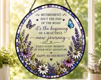 Personalized Retirement Suncatcher, Retirement Gift for Women, Floral Stained Glass Style Gift, Coworker Farewell Gift