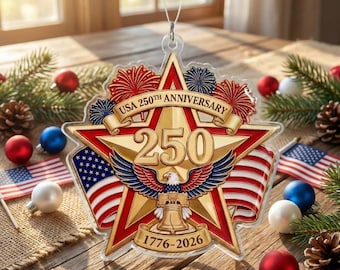 Adorno del 250.º aniversario de EE. UU. / Adorno acrílico con estrella patriótica / Recuerdo de Estados Unidos 1776-2026 / Decoración del Día de la Independencia