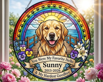Personalisierter Haustier-Denkmal-Suncatcher, Regenbogenbrücke-Gedenkgeschenk, kundenspezifisches Hundeverlustgeschenk, Haustier-Erinnerung, Sympathiegeschenk für Hundeliebhaber