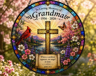 Personalized Memorial Suncatcher for Mom Dad, In Loving Memory Gift, Sympathy Gift Loss of Mother, Custom Christian Memorial Window Hanging