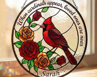 "Personalisierter Kardinal-Sonnenfänger - ""Erinnerung"" - Fensterschmuck, Beileid & Trauergeschenk."