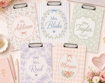 Personalized Teacher Acrylic Clipboard, Custom Teacher Name Clipboard, Floral Pastel Classroom Supplies, Teacher Appreciation Gift