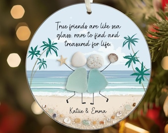 Personalisierte Freundschaft Seeglas Weihnachtsverzierung, Seelen Schwester Geschenk