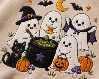 Moletom de Halloween com estampa de fantasma, bordado fofo, casa assombrada e abóbora, presente perfeito para a temporada assustadora.