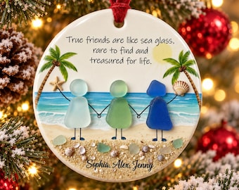 Ornament zeeglasvrienden, gepersonaliseerd cadeau strandvrienden