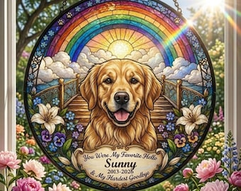 Personalisierter Haustier-Denkmal-Suncatcher, Regenbogenbrücke-Gedenkgeschenk, kundenspezifisches Hundeverlustgeschenk, Haustier-Erinnerung, Sympathiegeschenk für Hundeliebhaber