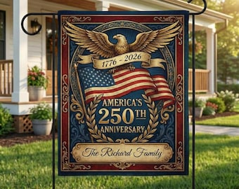 Personalisierte USA 250th Jubiläum Garten Flagge | Vaterländischer Adler Dekor