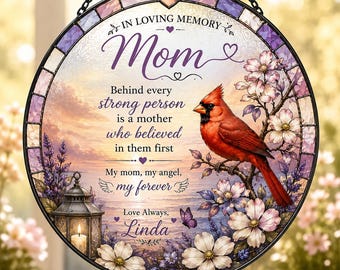 Personalized Memorial Suncatcher, Cardinal Mom Memorial Gift, In Loving Memory of Mom, Custom Name Window Hanging Sympathy Gift