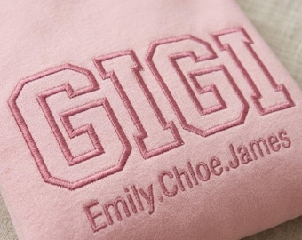 Moletom personalizado bordado para a vovó com os nomes dos filhos, camiseta personalizada para a mamãe, camiseta GIGI, presente para o Dia das Mães