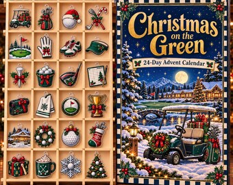Golf Kerst Adventskalender 2026, 24 acryl bedeltjes, houten dienblad (cadeau voor de feestdagen)