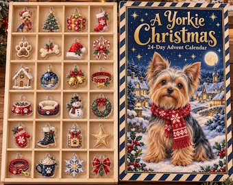 Yorkshire Terrier Kerst Adventskalender 2026, 24 acryl bedeltjes met houten dienblad, cadeau voor Yorkie-liefhebbers, aftelkalender voor de feestdagen met hondenthema