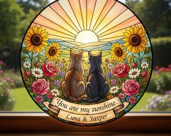 Personalized Cat Suncatcher • Stained Glass Style Window Decor