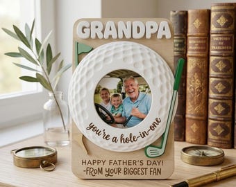Personalisierter Vatertagsmagnet Fotorahmen Geschenk für Papa Opa Papa, Golf Papa Geschenk, Benutzerdefinierter Bilderrahmen aus Holz, Vatertagsandenken