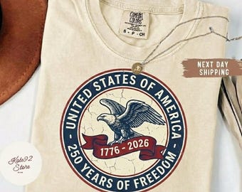 Comfort Colors® Retro USA 250 Shirt, Unabhängigkeitstag Shirt, 250 Jahre Freiheit Shirt, Patriotisches USA Adler Shirt, 4. Juli 2026 Shirt